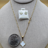 10K Gold White Clover Set – Chain, Pendant, and Earrings