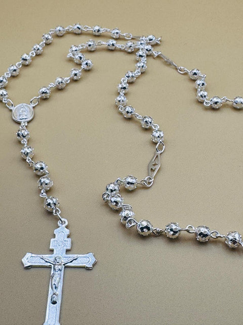 Beautiful Sterling Silver 925 Handmade 17 inch Rosary Perfect Gift (Perforated beads)