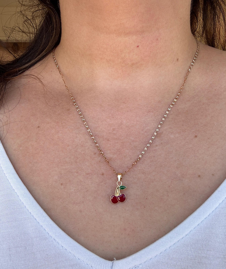 10k Solid Gold Cherry Jewelry Set – Necklace, Pendant &  Stud Earrings (3-piece Combo)