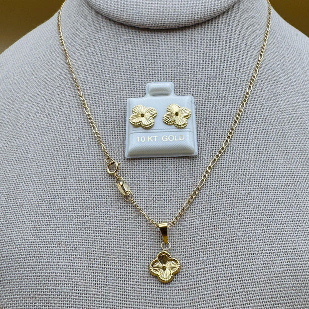 Lucky Clover 10K Gold Jewelry Set | Set De Suerte de 10K Oro