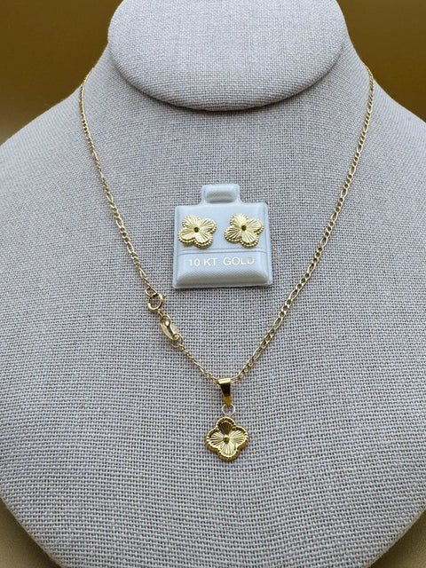 Lucky Clover 10K Gold Jewelry Set | Set De Suerte de 10K Oro