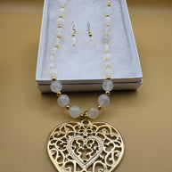 Handmade 14k gold-plated heart necklace from Mexico with natural stones