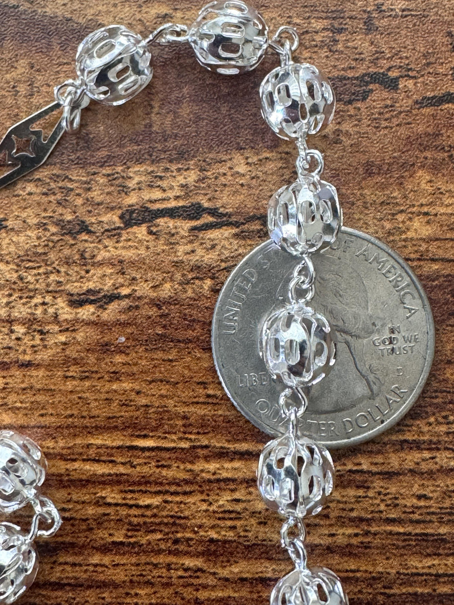 Hermoso rosario de plata esterlina 925 hecho a mano, regalo perfecto (21 pulgadas)