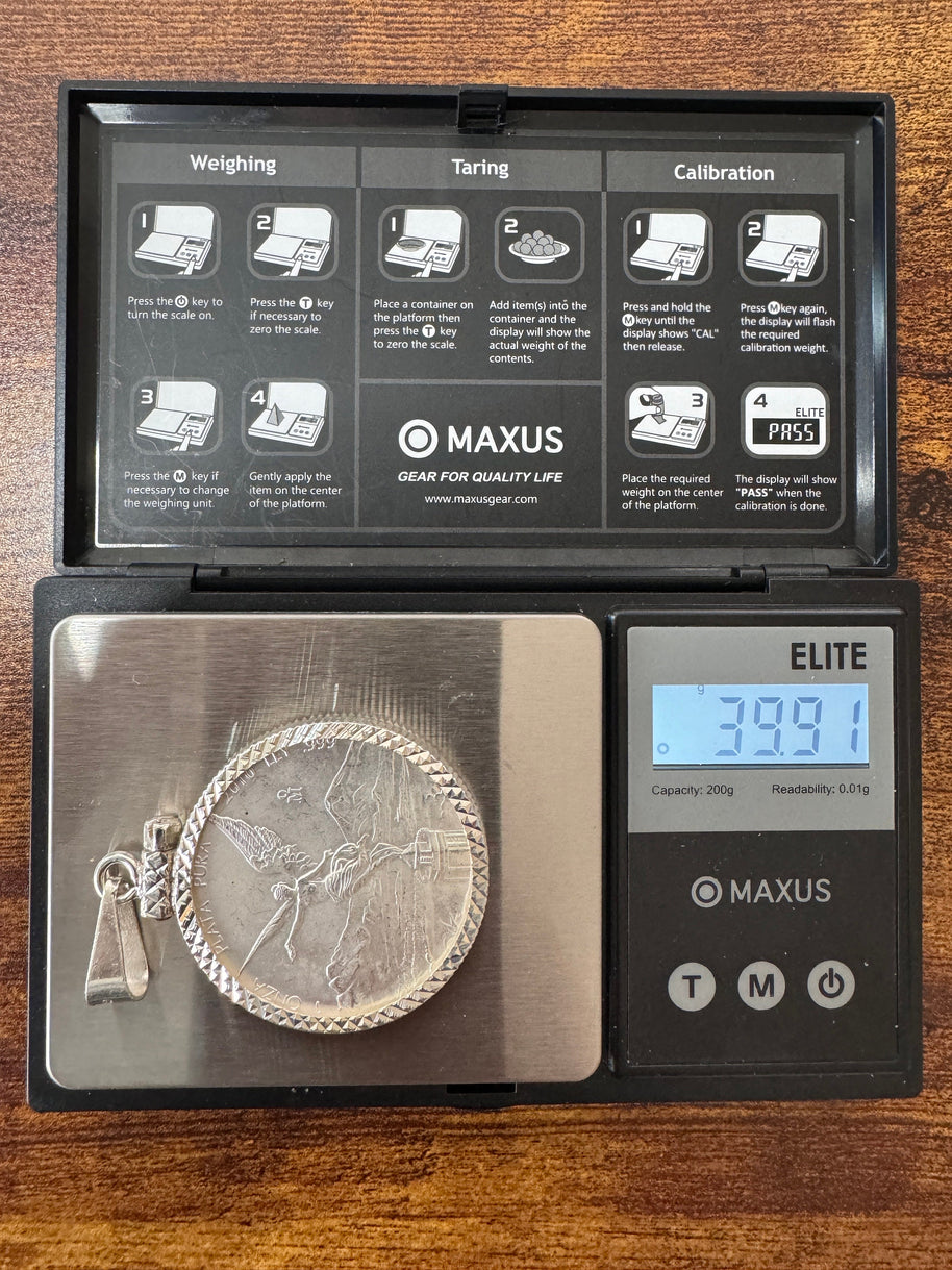 Centenario Pendant Men's Necklace Mexican Coin 925 Sterling Silver 925k 1oz. Estados Unidos Mexicanos Libertad plata pura coin silver bezel