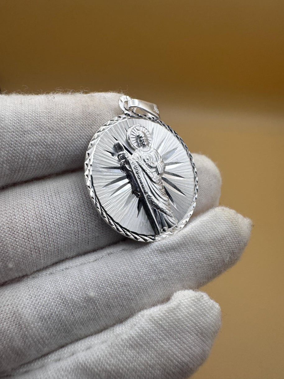 SMALL Saint Judas Patron Saint Pendant Saint Jude silver medallion necklace catholic jewelry christian jewelry 925 silver saint jude icon.