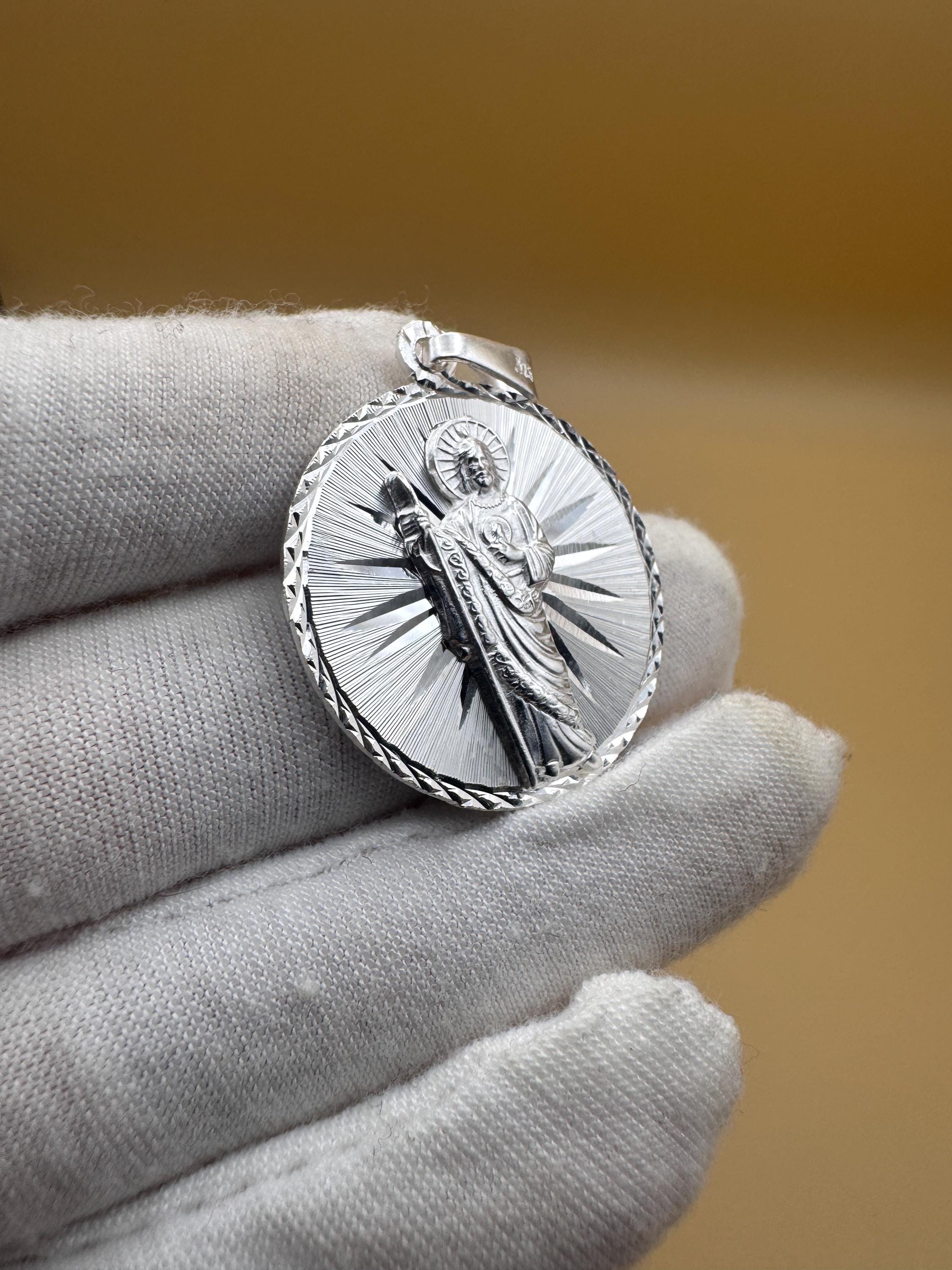 SMALL Saint Judas Patron Saint Pendant Saint Jude silver medallion necklace catholic jewelry christian jewelry 925 silver saint jude icon.