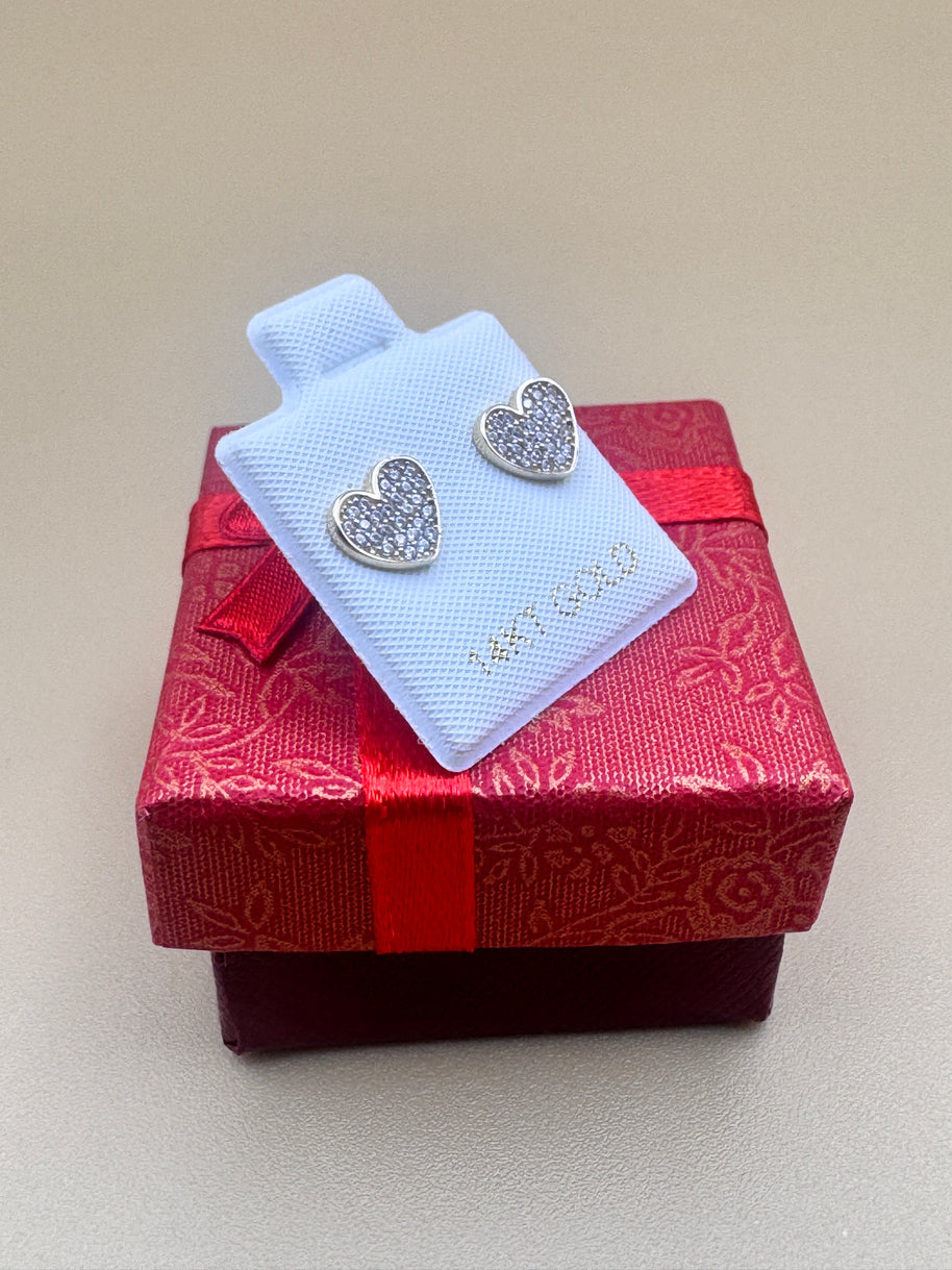 14K Gold CZ Heart Earrings – Pavé Style Cubic Zirconia, Dainty Studs, Diamond Look