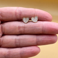 14K Gold CZ Heart Earrings – Pavé Style Cubic Zirconia, Dainty Studs, Diamond Look