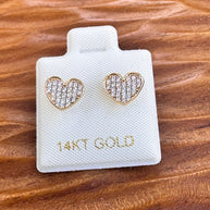 14K Gold CZ Heart Earrings – Pavé Style Cubic Zirconia, Dainty Studs, Diamond Look