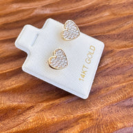 14K Gold CZ Heart Earrings – Pavé Style Cubic Zirconia, Dainty Studs, Diamond Look