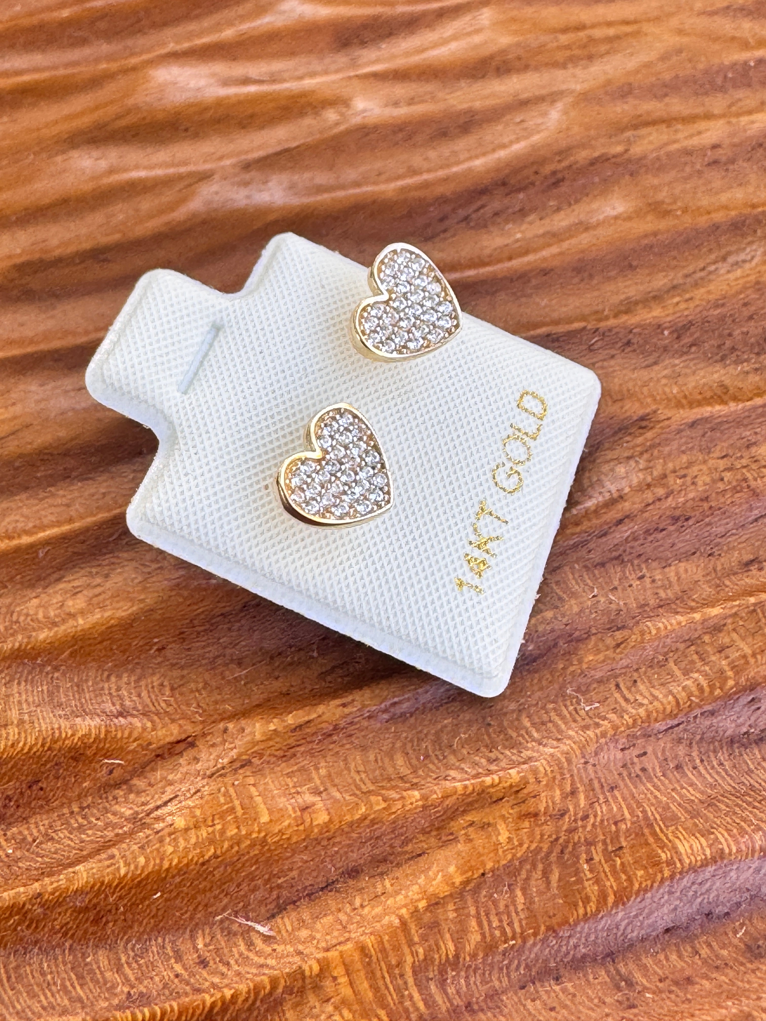 14K Gold CZ Heart Earrings – Pavé Style Cubic Zirconia, Dainty Studs, Diamond Look