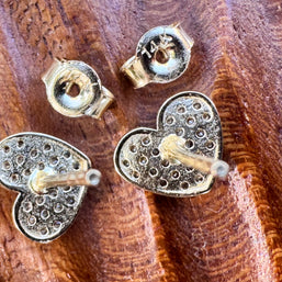 14K Gold CZ Heart Earrings – Pavé Style Cubic Zirconia, Dainty Studs, Diamond Look