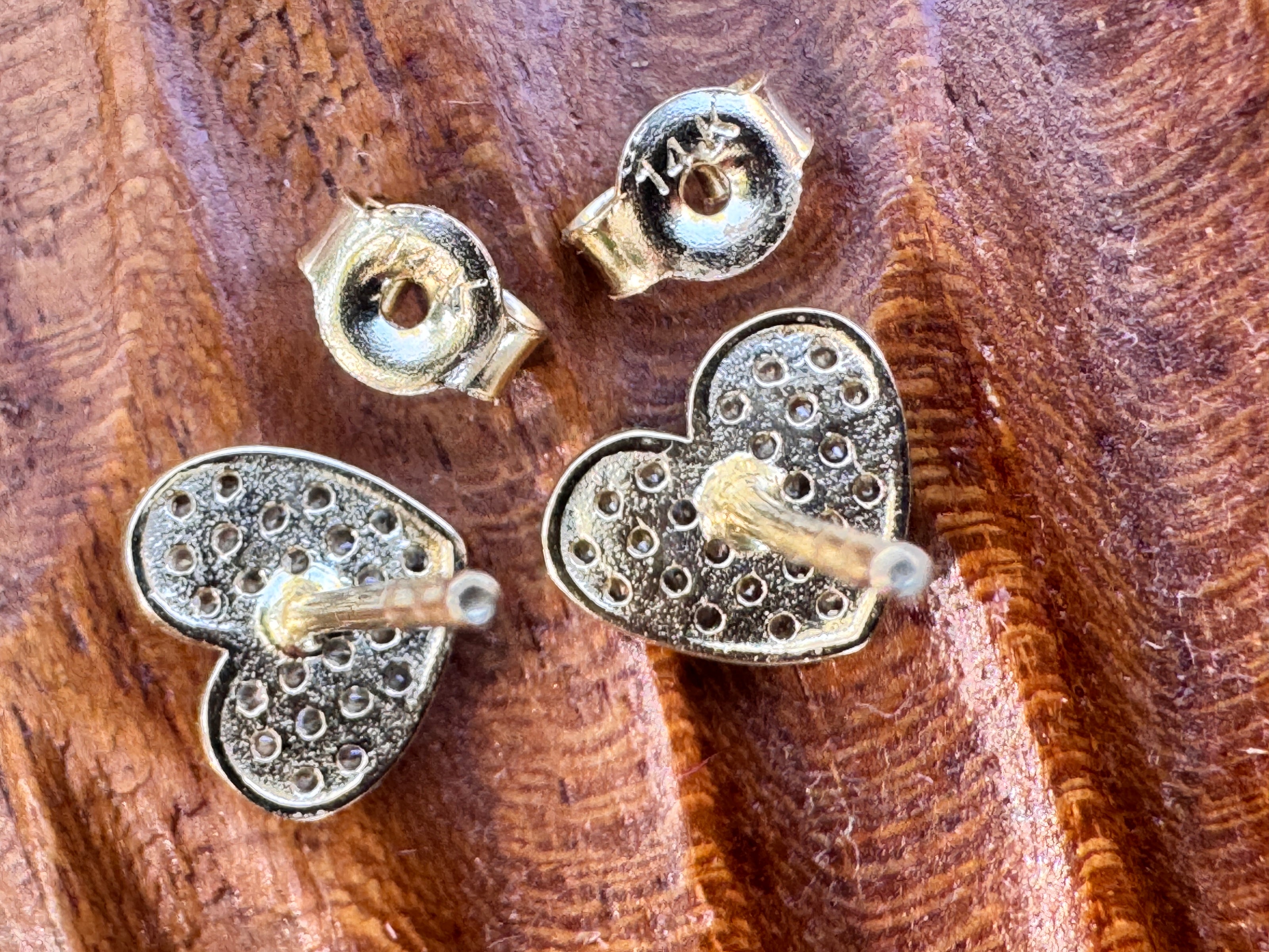 14K Gold CZ Heart Earrings – Pavé Style Cubic Zirconia, Dainty Studs, Diamond Look