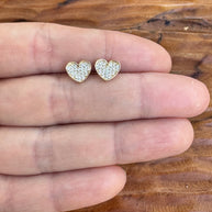 14K Gold CZ Heart Earrings – Pavé Style Cubic Zirconia, Dainty Studs, Diamond Look