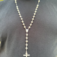 Sterling Silver Rosary Necklace 21” Hollow Filigree Beads Catholic Cross Rosario Plata 925