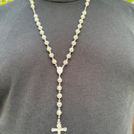 Sterling Silver Rosary Necklace 21” Hollow Filigree Beads Catholic Cross Rosario Plata 925