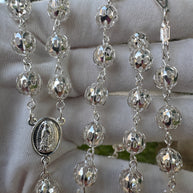 Sterling Silver Rosary Necklace 21” Hollow Filigree Beads Catholic Cross Rosario Plata 925