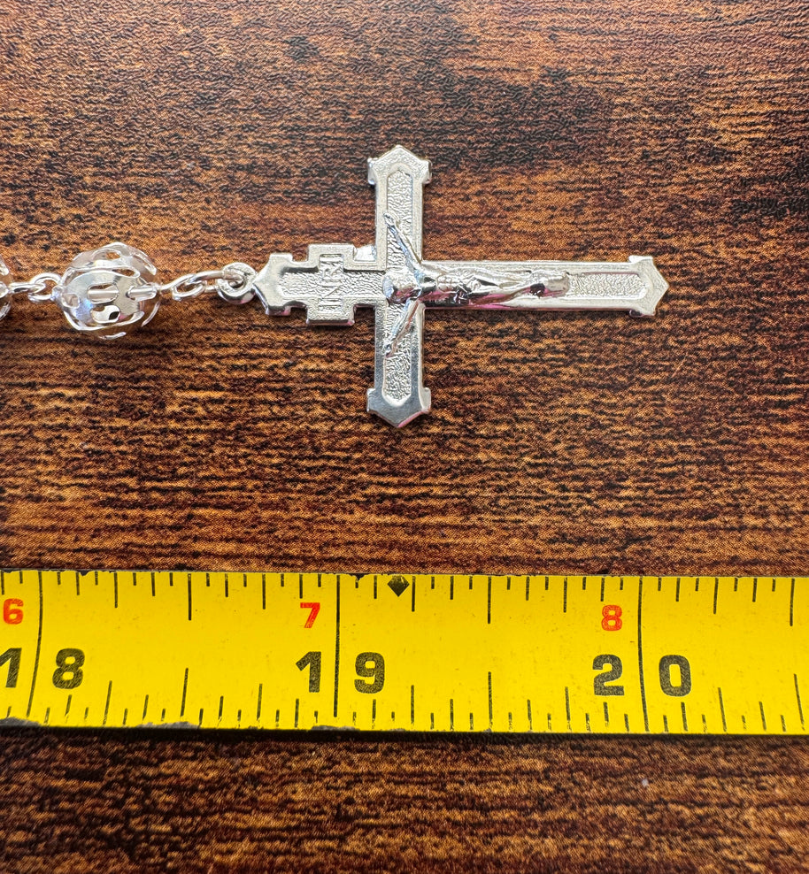 Sterling Silver Rosary Necklace 21” Hollow Filigree Beads Catholic Cross Rosario Plata 925