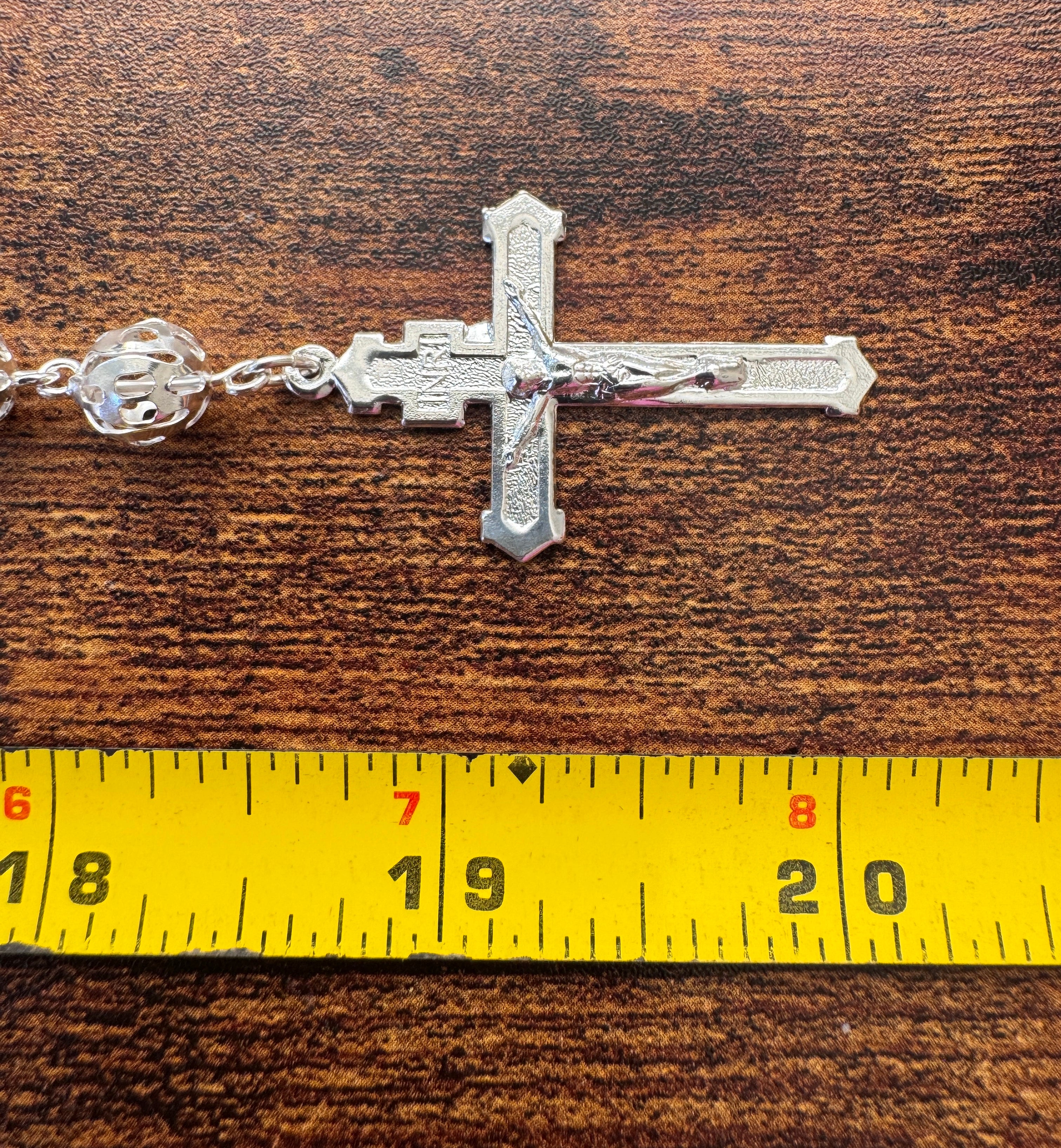 Sterling Silver Rosary Necklace 21” Hollow Filigree Beads Catholic Cross Rosario Plata 925
