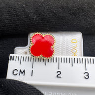 10K Gold Red Clover Elegant Floral Quatrefoil Earrings Studs