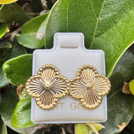 10K Gold Textured Clover Stud Earrings | Elegant Quatrefoil Sunburst Earrings