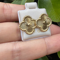 10K Gold Textured Clover Stud Earrings | Elegant Quatrefoil Sunburst Earrings