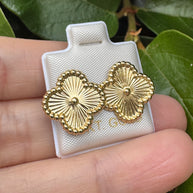 10K Gold Textured Clover Stud Earrings | Elegant Quatrefoil Sunburst Earrings