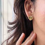 10K Gold Textured Clover Stud Earrings | Elegant Quatrefoil Sunburst Earrings