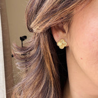 10K Gold Textured Clover Stud Earrings | Elegant Quatrefoil Sunburst Earrings
