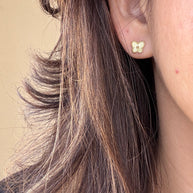 10K Gold Butterfly Stud Earrings – Textured Floral Design, Minimalist Everyday Gold Earrings, Dainty Gift for Her