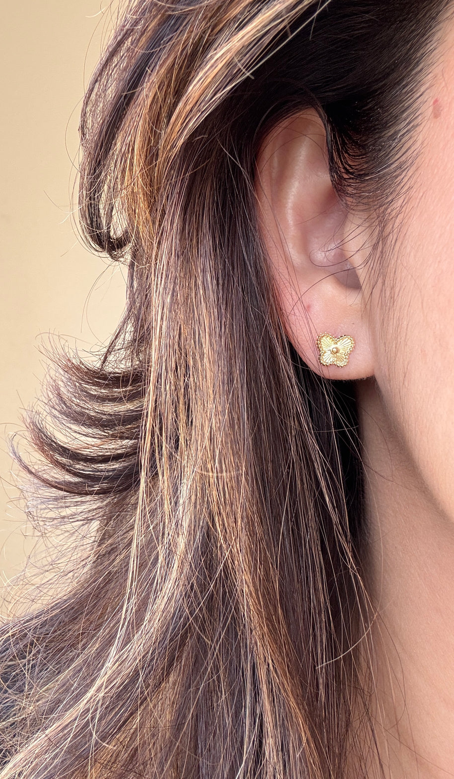 10K Gold Butterfly Stud Earrings – Textured Floral Design, Minimalist Everyday Gold Earrings, Dainty Gift for Her