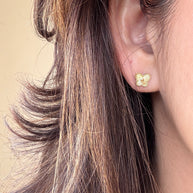 10K Gold Butterfly Stud Earrings – Textured Floral Design, Minimalist Everyday Gold Earrings, Dainty Gift for Her