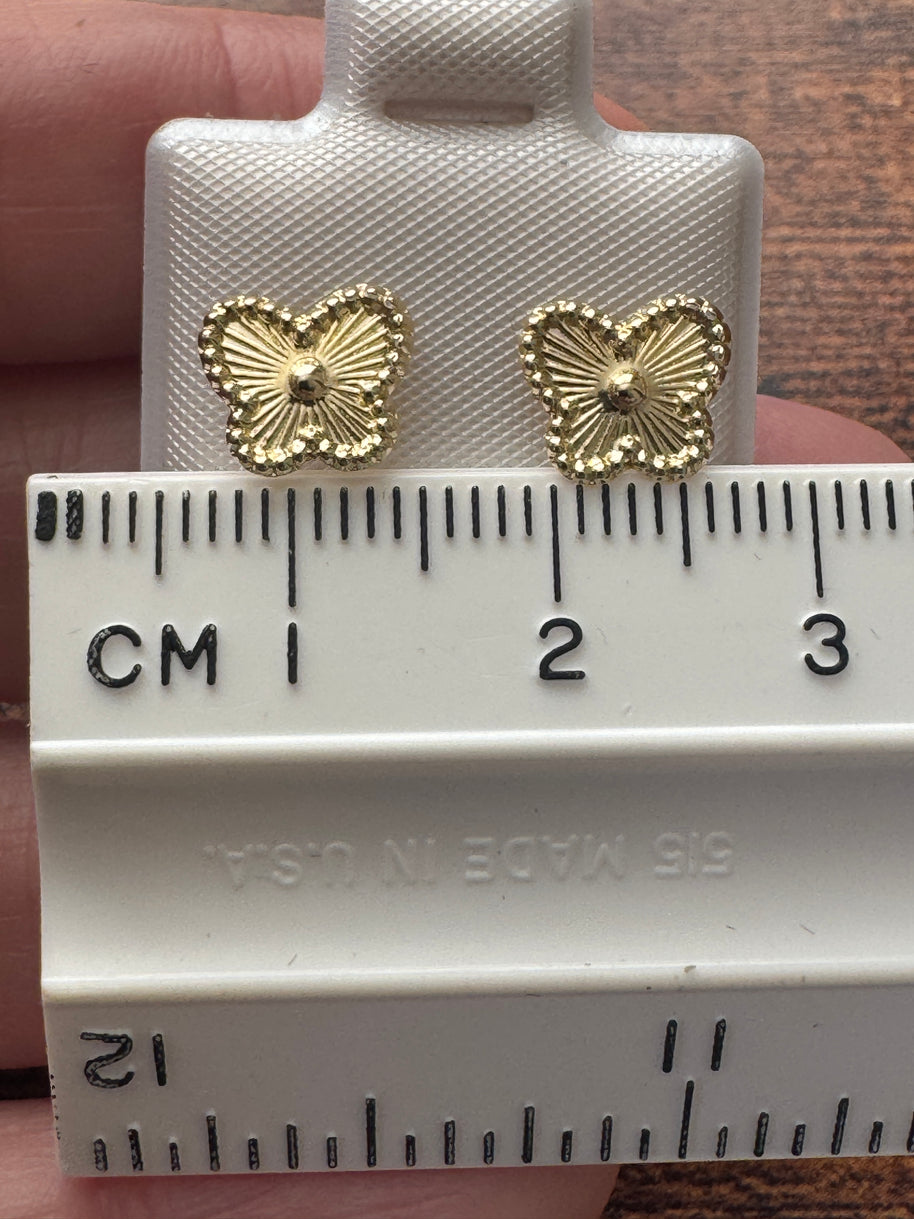 10K Gold Butterfly Stud Earrings – Textured Floral Design, Minimalist Everyday Gold Earrings, Dainty Gift for Her