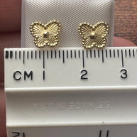 10K Gold Butterfly Stud Earrings – Textured Floral Design, Minimalist Everyday Gold Earrings, Dainty Gift for Her