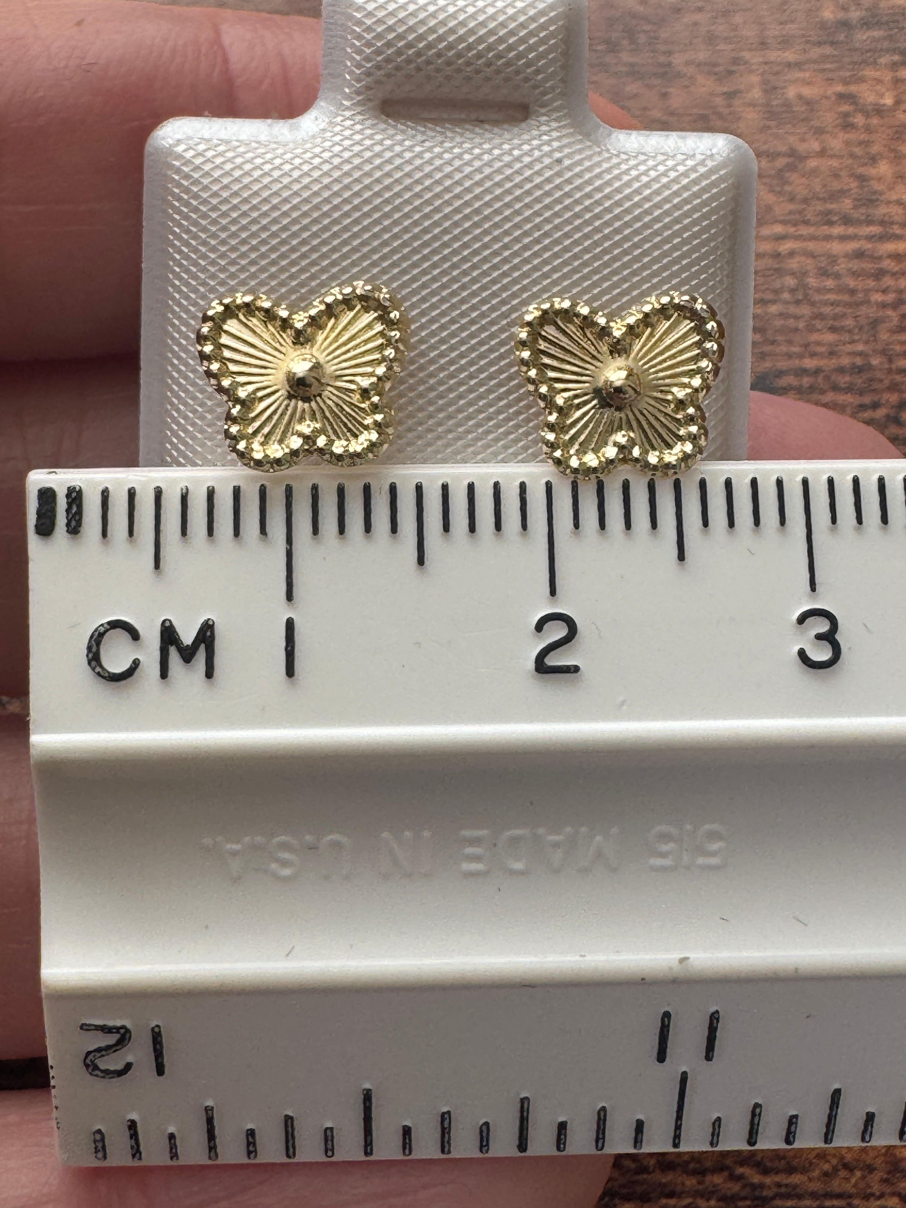 10K Gold Butterfly Stud Earrings – Textured Floral Design, Minimalist Everyday Gold Earrings, Dainty Gift for Her