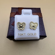 10K Gold Butterfly Stud Earrings – Textured Floral Design, Minimalist Everyday Gold Earrings, Dainty Gift for Her