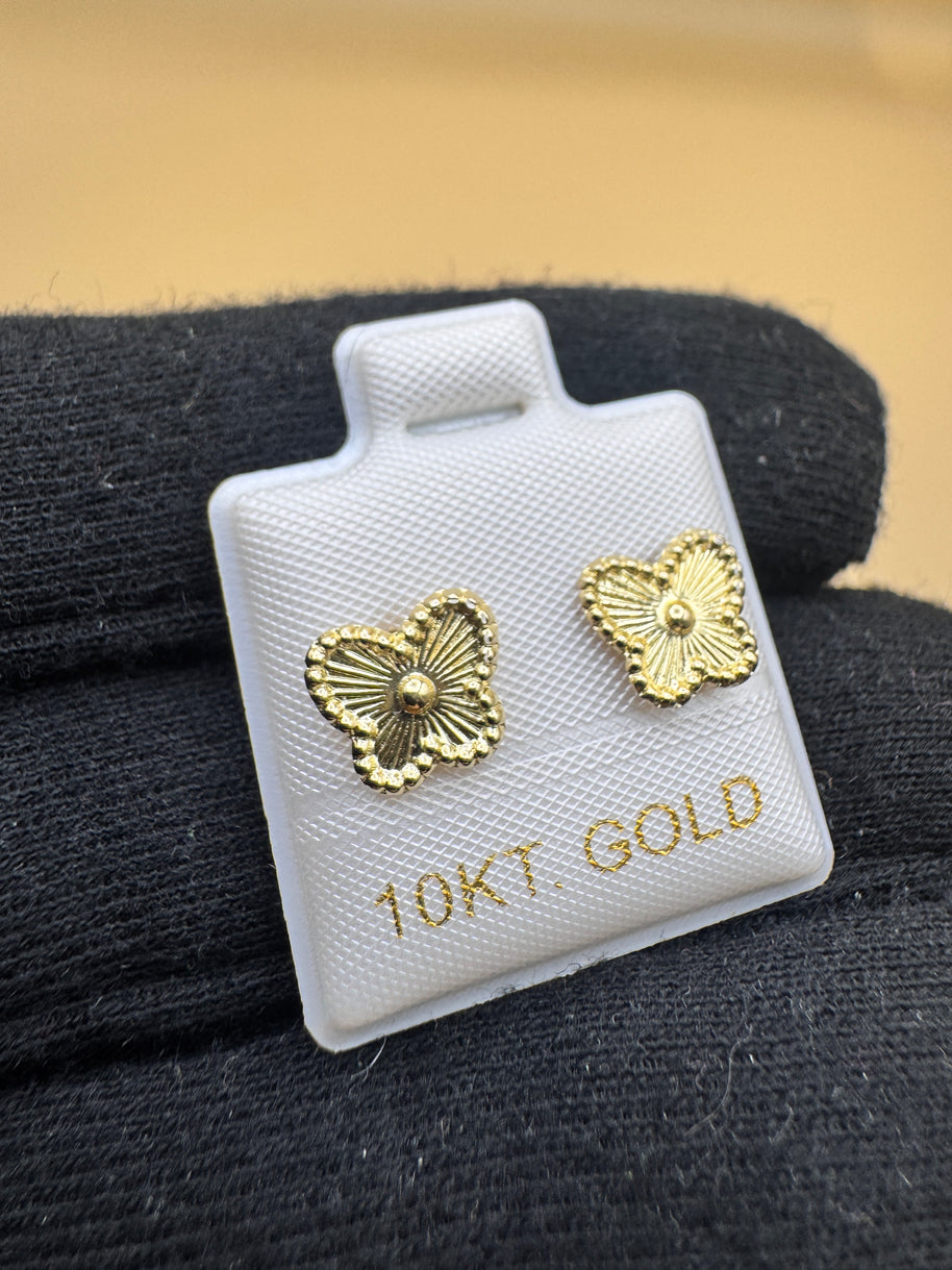 10K Gold Butterfly Stud Earrings – Textured Floral Design, Minimalist Everyday Gold Earrings, Dainty Gift for Her