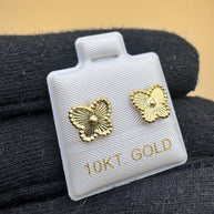 10K Gold Butterfly Stud Earrings – Textured Floral Design, Minimalist Everyday Gold Earrings, Dainty Gift for Her