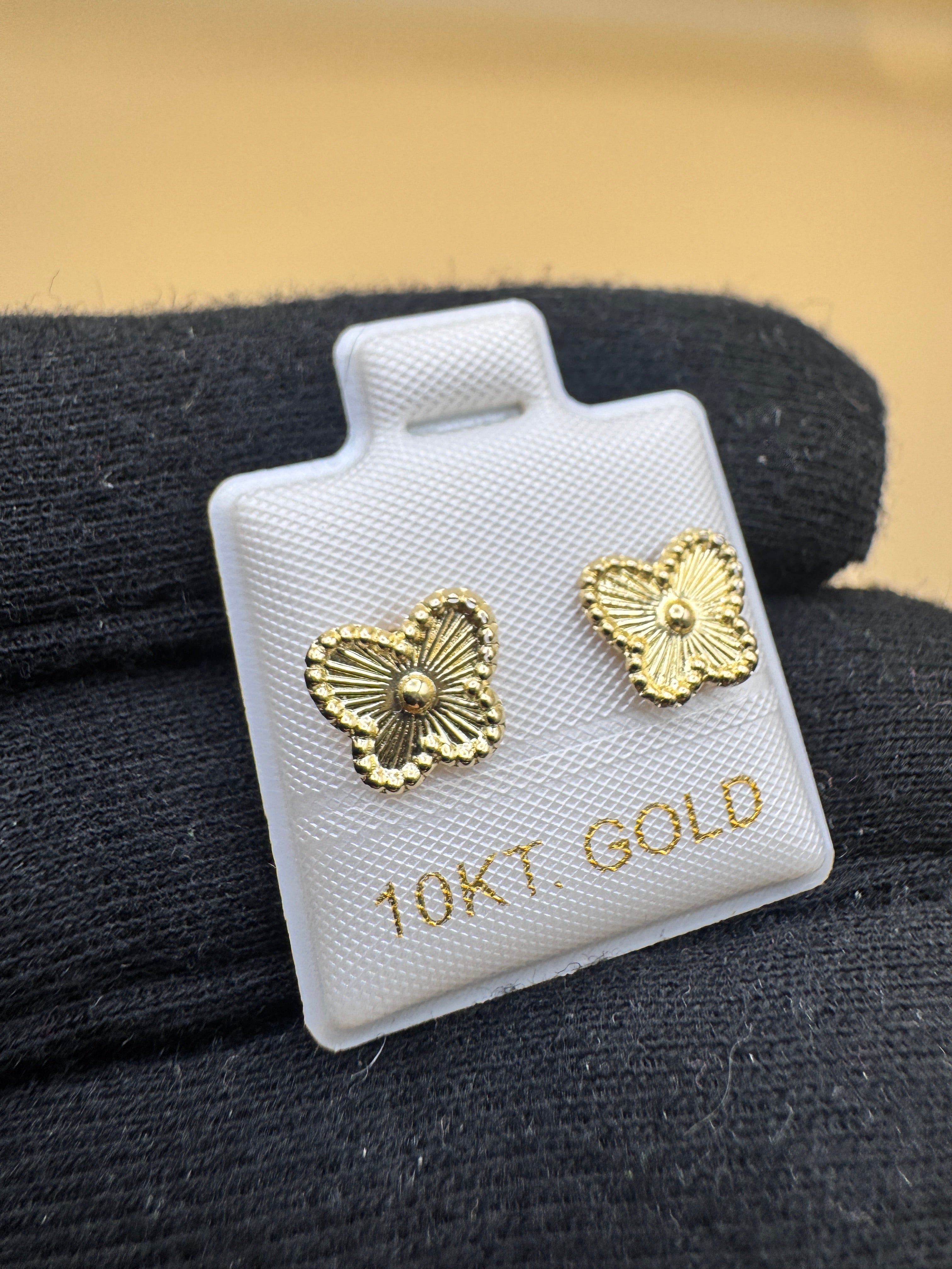 10K Gold Butterfly Stud Earrings – Textured Floral Design, Minimalist Everyday Gold Earrings, Dainty Gift for Her