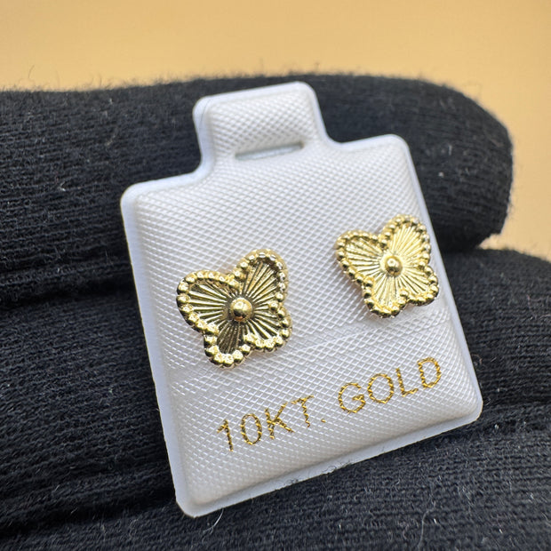 10K Gold Butterfly Stud Earrings – Textured Floral Design, Minimalist Everyday Gold Earrings, Dainty Gift for Her