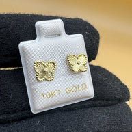 10K Gold Butterfly Stud Earrings – Textured Floral Design, Minimalist Everyday Gold Earrings, Dainty Gift for Her
