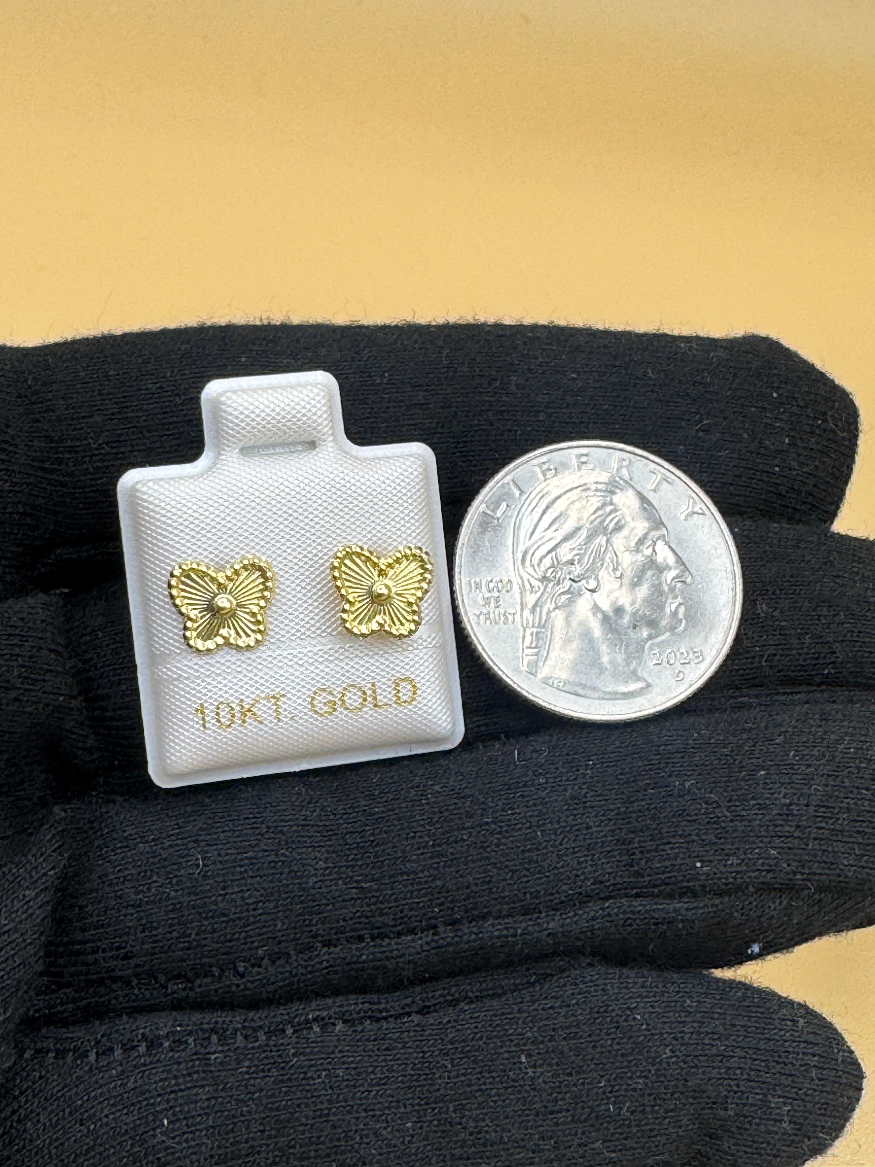 10K Gold Butterfly Stud Earrings – Textured Floral Design, Minimalist Everyday Gold Earrings, Dainty Gift for Her