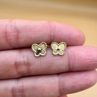 10K Gold Butterfly Stud Earrings – Textured Floral Design, Minimalist Everyday Gold Earrings, Dainty Gift for Her