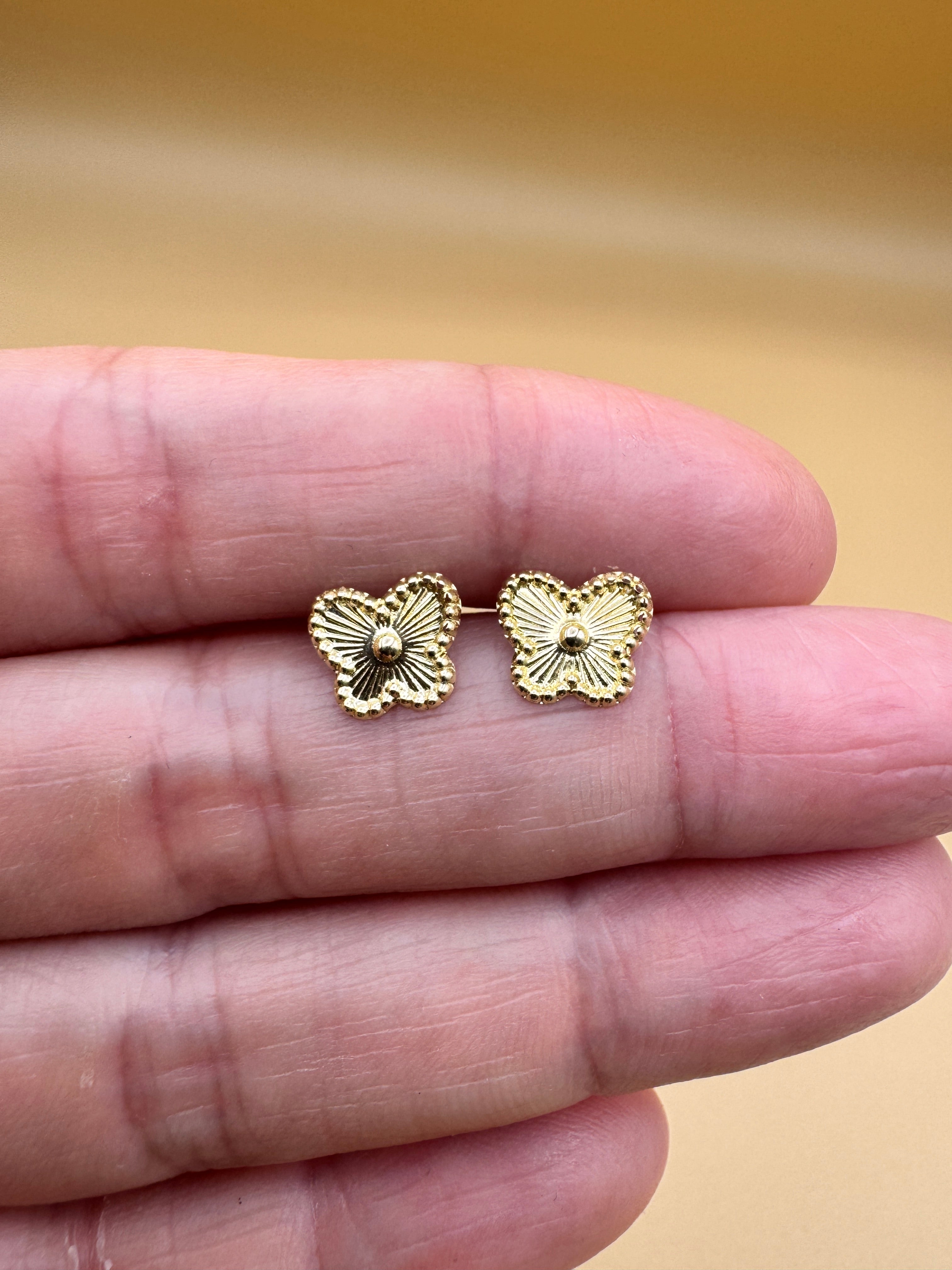 10K Gold Butterfly Stud Earrings – Textured Floral Design, Minimalist Everyday Gold Earrings, Dainty Gift for Her