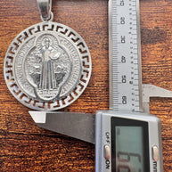 925 Sterling Silver Saint Benedict Medallion Pendant Large Round Religious Charm Protection Medal