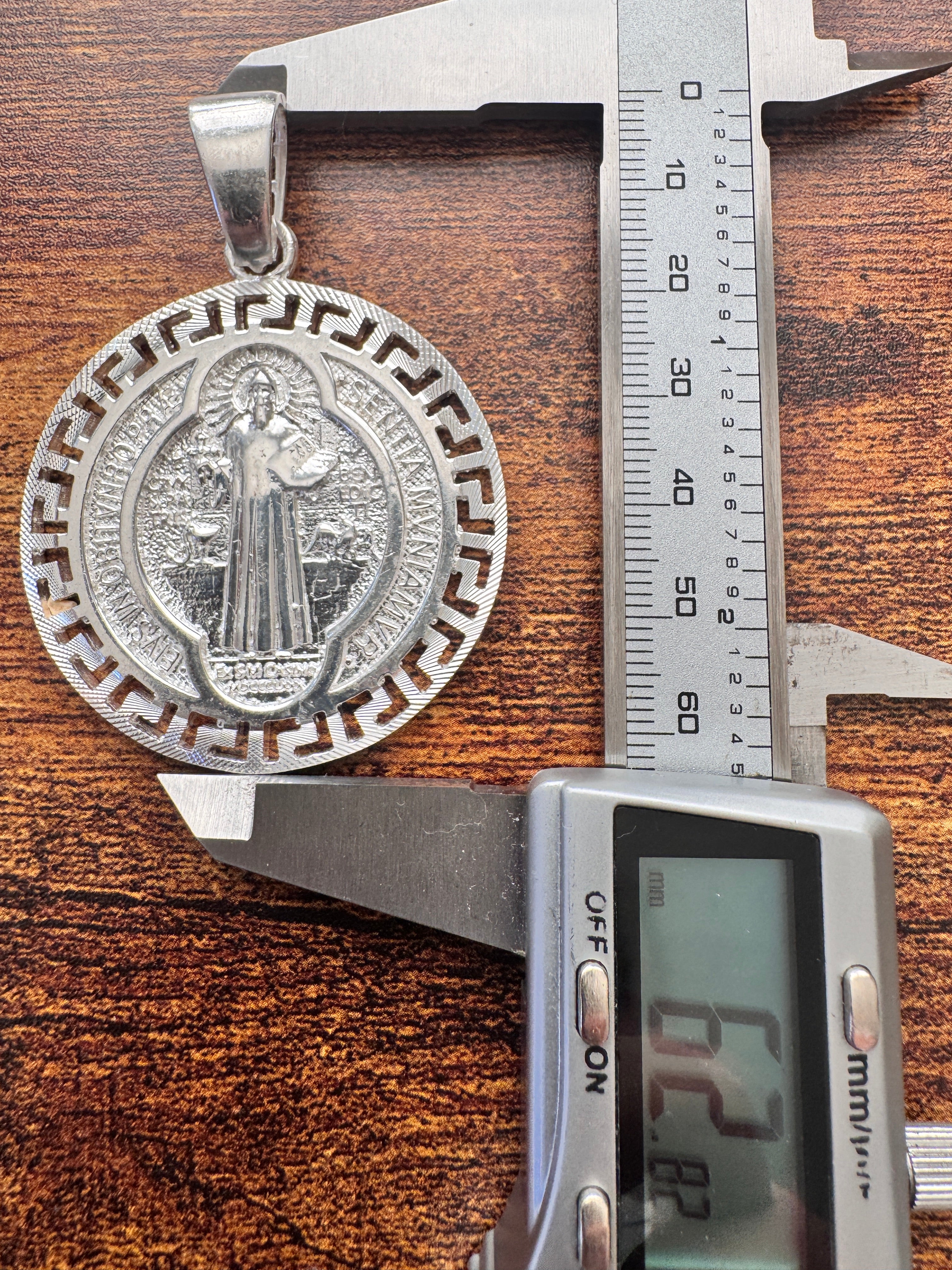 925 Sterling Silver Saint Benedict Medallion Pendant Large Round Religious Charm Protection Medal