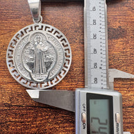 925 Sterling Silver Saint Benedict Medallion Pendant Large Round Religious Charm Protection Medal