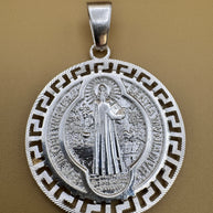 925 Sterling Silver Saint Benedict Medallion Pendant Large Round Religious Charm Protection Medal