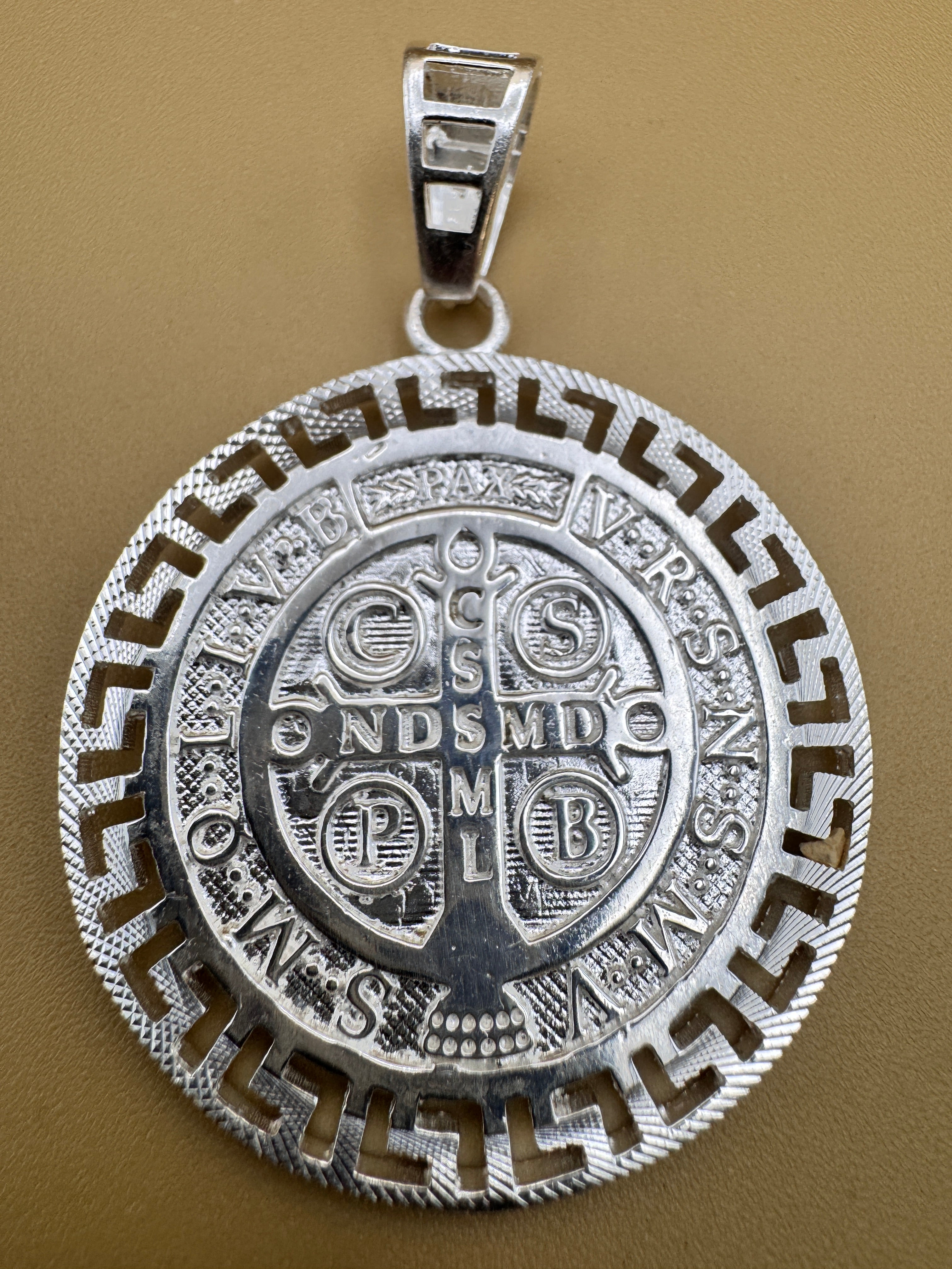 925 Sterling Silver Saint Benedict Medallion Pendant Large Round Religious Charm Protection Medal