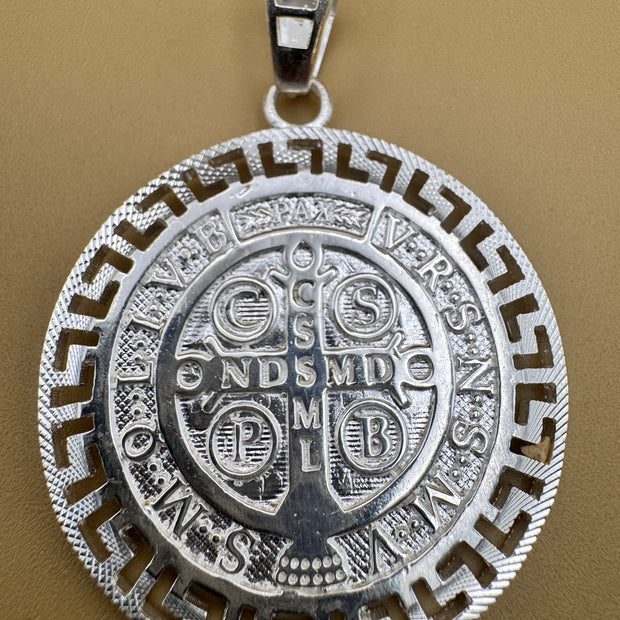925 Sterling Silver Saint Benedict Medallion Pendant Large Round Religious Charm Protection Medal